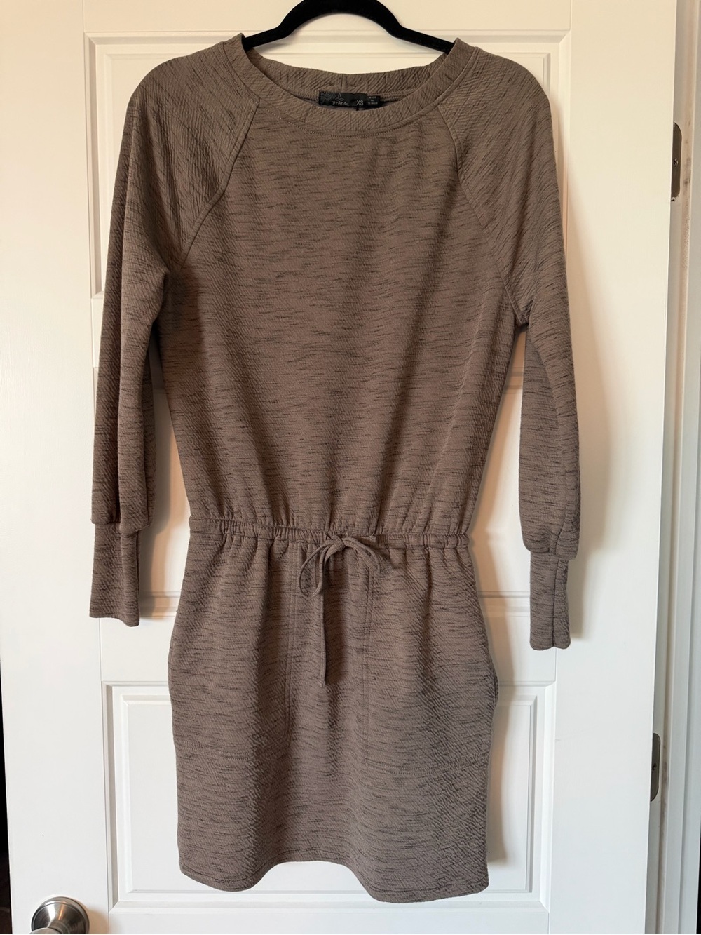 Prana Sunrise Cozy Drawstring Waist Long-Sleeve Dress - Taupe